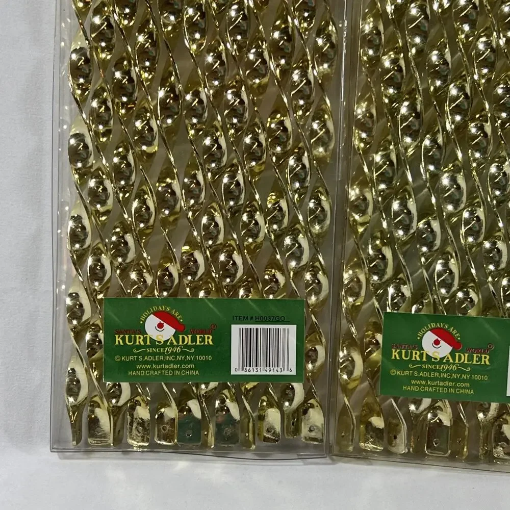 Kurt Adler Christmas Twister Ornaments Icicles GOLD Spiral Decor Set of 24 11.5”